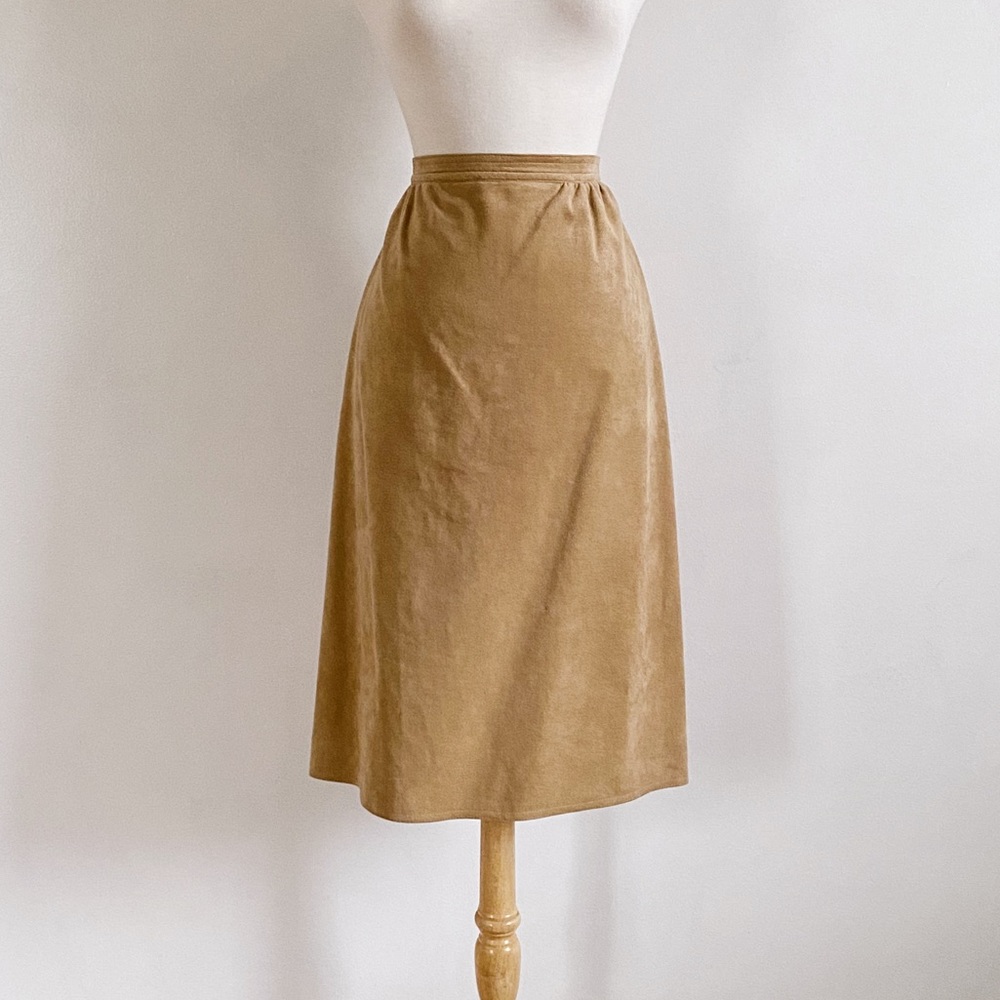 Vintage 70s Tan Suede Knee Length A Line Skirt size Small
